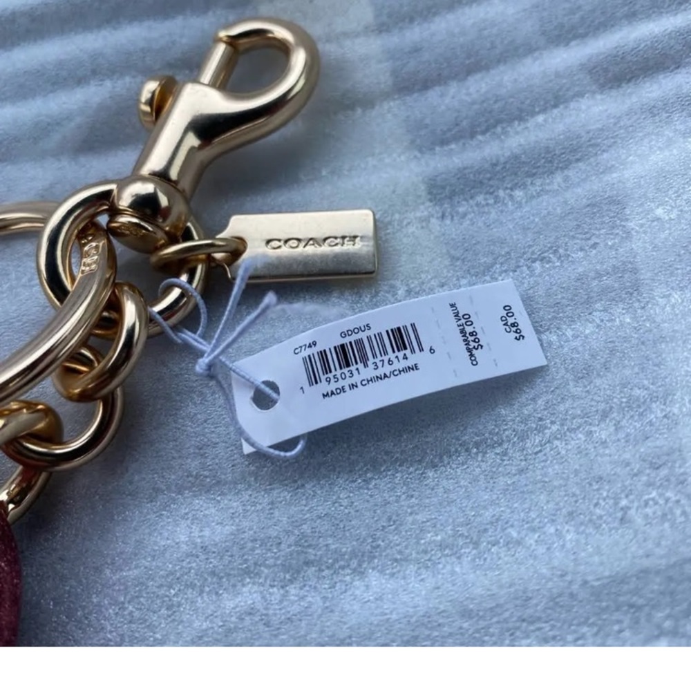 NWT Coach Signature Bag Charm Keyring pink & gold - Picture 3 of 4